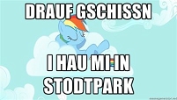 my little pony auf wolke: drauf gschissn, i hau mi in stodtpark